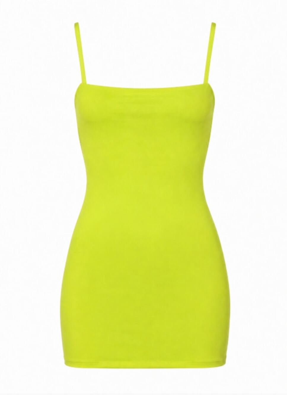 MESHKI Neon Lime Straight Neck Bodycon Mini Dress XS NWT